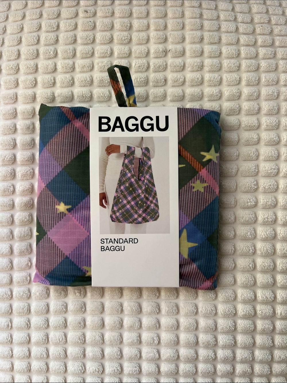 Baggu Green Star Plaid Standard Reusable Bag NWT